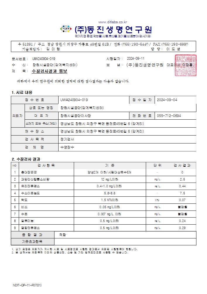 9월 수영장 수 유충 현미경 검사    기간: 9/27(금), 9/25(수), 9/20(금), 9/19(목), 9/13(금), 9/11(수), 9/6(금)    결과: 이상 없음.(유충 미발견)